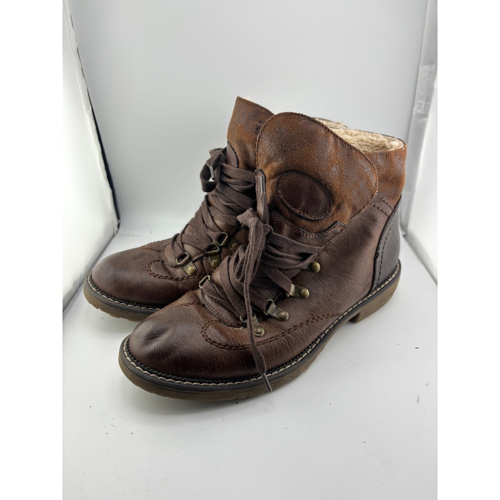 Spring Step Brown Leather Faux Fur Lined Lace-Up Ankle Boots Size 40